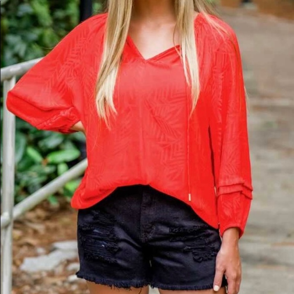 Skies are Blue, Love All Day Blouse, size Small, Red